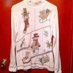 Basic additions holiday medium cream long sleeved Christmas sweater embellished